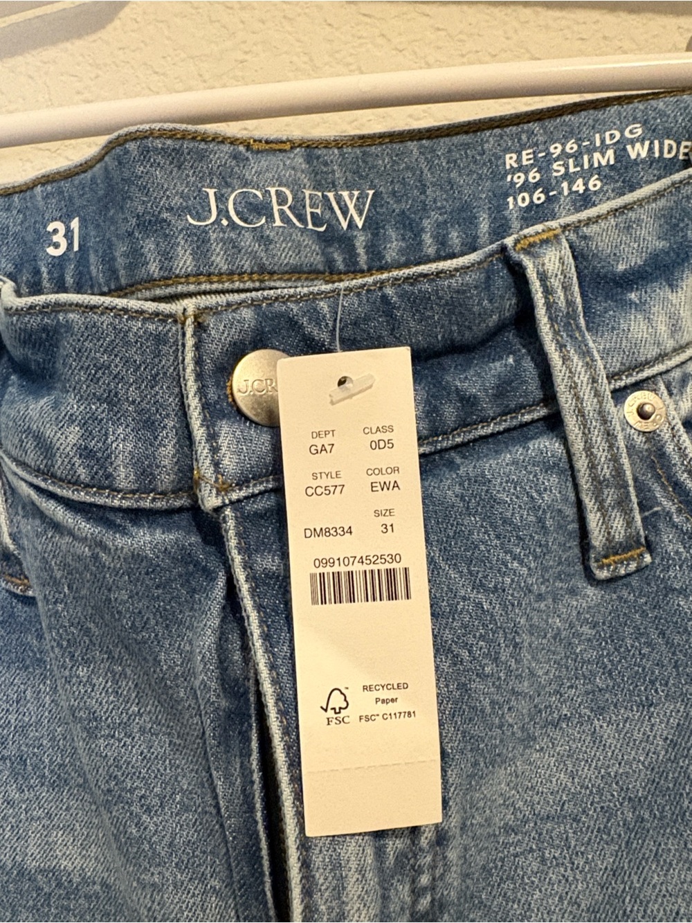 NWT J. Crew High-Rise ‘96 Slim Wide Leg Jeans - Light Blue size 31 - Picture 3 of 7